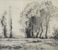 After Harry Harvey Clarke (British 1869-1948) monochrome engraving 'Sunny Meadows' signed and