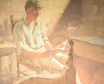 Francis Terry (British 20th/21st century) oil on canvas, seated man reading, unsigned, attribution