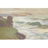 E Hunter (20th century) gouache, attractive coastal scene, within a lined card mount and slender oak