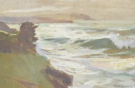 E Hunter (20th century) gouache, attractive coastal scene, within a lined card mount and slender oak