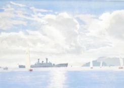 After Noel Ellis (British 20th century) limited edition colour print 'Plymouth Sound: Frigate