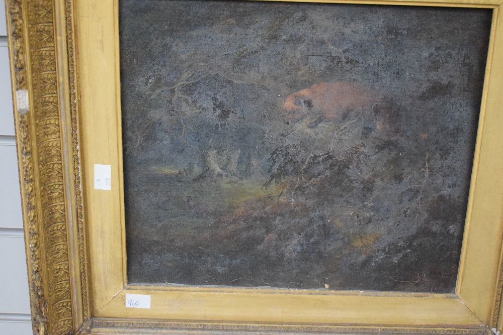 A 19th century English school oil on canvas, fox stalking a pheasant within a woodland setting, - Image 4 of 4