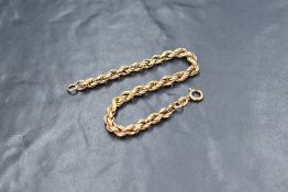 A 9ct gold rope chain bracelet, marked 375, 18cm, 3.4g