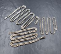 A silver curb link neck chain, 66cm, along with a silver belcher link neck chain and a silver
