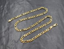 A 9ct gold figaro link necklace chain, marked 375, 51cm 21.1g