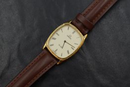 A lady's Omega De Ville quartz wrist watch of rectangular form having a Roman numeral dial in a gold