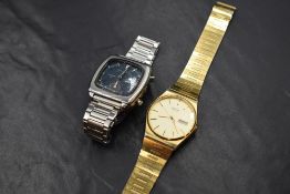 A vintage automatic Seiko Chronograph wristwatch, the blue dial having baton numerals, subsidiary