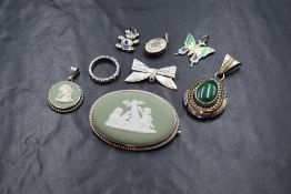 A small selection of silver and white metal jewellery stamped 925/sterling including Wedgwood
