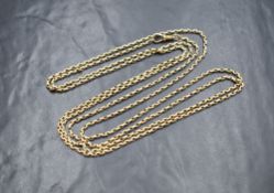 A yellow metal belcher link muff chain, presumed gold having a worn ct plaque to a link, 80cm