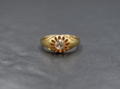 An 18ct gold diamond set gypsy style ring, the old cut diamond measuring approximately 0.33ct, in