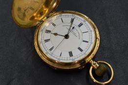 An 18ct gold top wound full hunter pocket watch, engraved 'WBW' to the case, the white dial