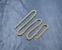 A 9ct gold rope chain necklace, marked 375, 45.5cm, 6.8g