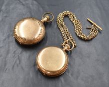 Two gold plated top wound Hunter pocket watches, one being by The Elgin National Watch Co having a