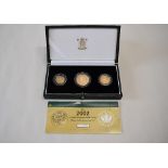 Gold Proof Three Coin Sovereign Set, Queen Elizabeth II 2002 comprising, Two Pound with Crowned