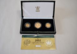 Gold Proof Three Coin Sovereign Set, Queen Elizabeth II 2002 comprising, Two Pound with Crowned
