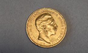 Gold Twenty Mark German Coin 1902 Wilhelm II, Obv Wilhelm II Deutscher Kaiser Konig V. Preussen, Rev