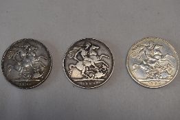 Three Queen Victoria Silver Crowns 1889, 1897, 1899