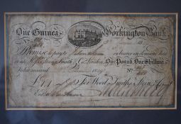 Provincial Bank note, Workington Bank One Guinea, Dated 1809 for Wood, Smiths, Stein & Co, in card