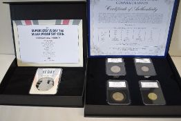 Two Westminster Mint Sets, 2020 Super sized VE Day 1oz Silver Proof 50p Coin, in plastic capsule and