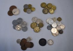 1873 Queen Victoria Shilling and Mixed World Twentieth Century Coinage including Spain, Brazil, Fr