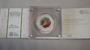 Royal Mint Silver Proof 50p Beatrix Potter Mr Jeremy Fisher 2017, Limited Edition 15601/40000 with