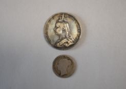 Queen Victoria 1889 Jubilee Bust Crown, Queen Victoria First Head Silver One Shilling (2)