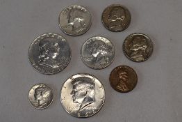 USA Coinage, 1941 Silver One Dime, 1953 and 1964 Silver Half Dollars, 1964 Silver Quarter Dollar x2,