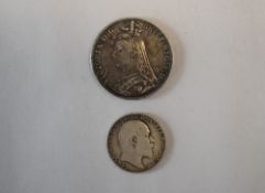 Queen Victoria 1889 Jubilee Bust Silver Crown, Edward VII Silver Florin (2)