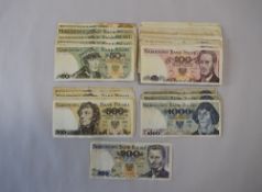 Sixty Assorted Polish Bank notes 1980's issue Five 1000 Zlotych, Six 500 Zlotych, One 200 Zlotych,