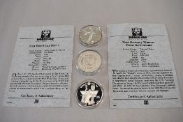 Three Westminster Mint Silver Crown sized Coins, Turks and Caicos Islands 1998 20 Crowns World Cup