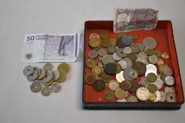 Danish 50 Kroner Bank note and Fourteen Kroner Coins 1973-2014, India One Rupee Bank note,
