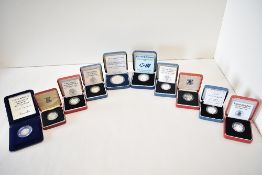 Ten Royal Mint Silver Proof Coins Piedfort 1985 1986 & 1988 One Pound Piedfort 1982 Twenty Pence