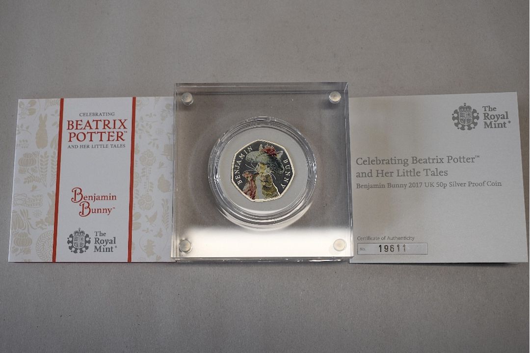 Royal Mint Silver Proof 50p Beatrix Potter Benjamin Bunny 2017, Limited Edition 19611/40000 with - Image 1 of 3