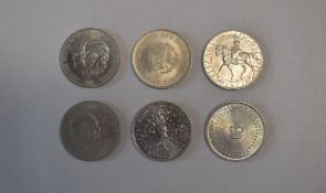 Six Twentieth Century Commemorative Crowns including 1993 Five Pound 40th Anniversary of The Corona