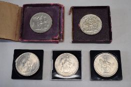 Two Festival Of Britain 1951 Crowns In Boxes, Three 1953 Coronation Crowns Boxed (5)