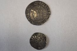 Two GB Silver Hammered Coins, Edward I 1272-1307 Canterbury Penny and Elizabeth I 1580 Sixpence