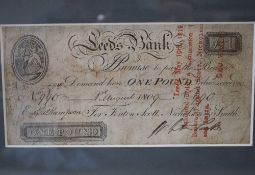 One Pound Bank note, Leeds Commercial Bank (fenton Scott Nicholson and Smith) 1st August 1809 Serial