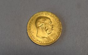 Gold Twenty Corona Austrian Coin Franz Joseph 1915, 6.77g