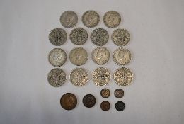 Fifteen Halfcrowns 1937-1955, George IV Half Penny 1826, George IV Farthing 1830, Four Third Farthi