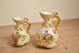 A Royal Worcester 'Blush Ivory' cream jug, hand painted with floral designs, h13cm, sold together