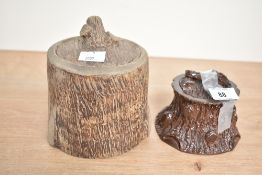 Two studio pottery tobacco jars with covers, largest h14cm, (2)