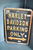 A metal Harley Davidson Parking Only sign, L46cm