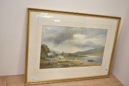 J Smith (19th century) English school watercolour, showing lake and landscape scene, signed and
