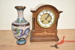 A 19th century bracket clock, movement marked 'B.H.A', h25, sold together with a Chinese cloisonne