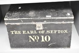 A black metal deed box reading The Earl of Sefton, w52cm