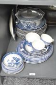 A quantity of blue and white Real Old Willow ceramics, to include cups, saucers and tureen