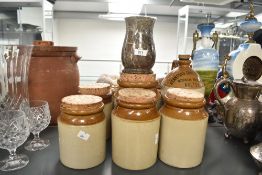 A stoneware flagon having marks for Stantons (bolton) Ltd, h29cm, sold together with 5 stoneware