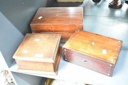 A 19th century wooden box decorated with mother of pearl circular inlay, w25cm, sold together with 2