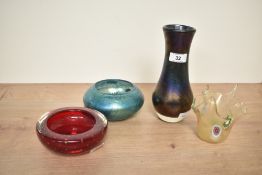 A John Ditchfield for Glassform iridescent bowl, w13cm, sold together with a ruby red bowl having