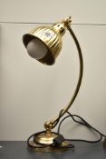 A brass table lamp having adjustable neck, h46cm